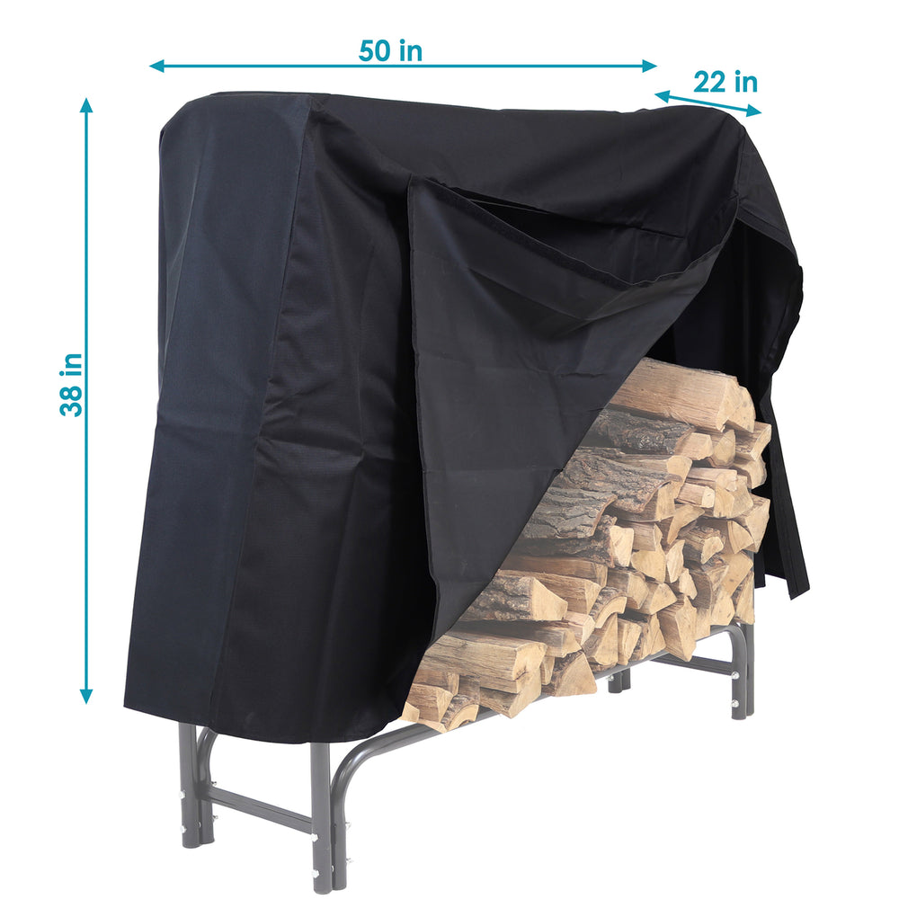 Sunnydaze 4 ft Heavy-Duty Polyester Firewood Log Rack Cover - Black Image 2