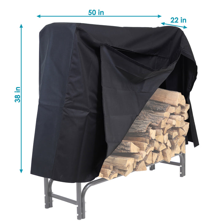 Sunnydaze 4 ft Heavy-Duty Polyester Firewood Log Rack Cover - Black Image 3