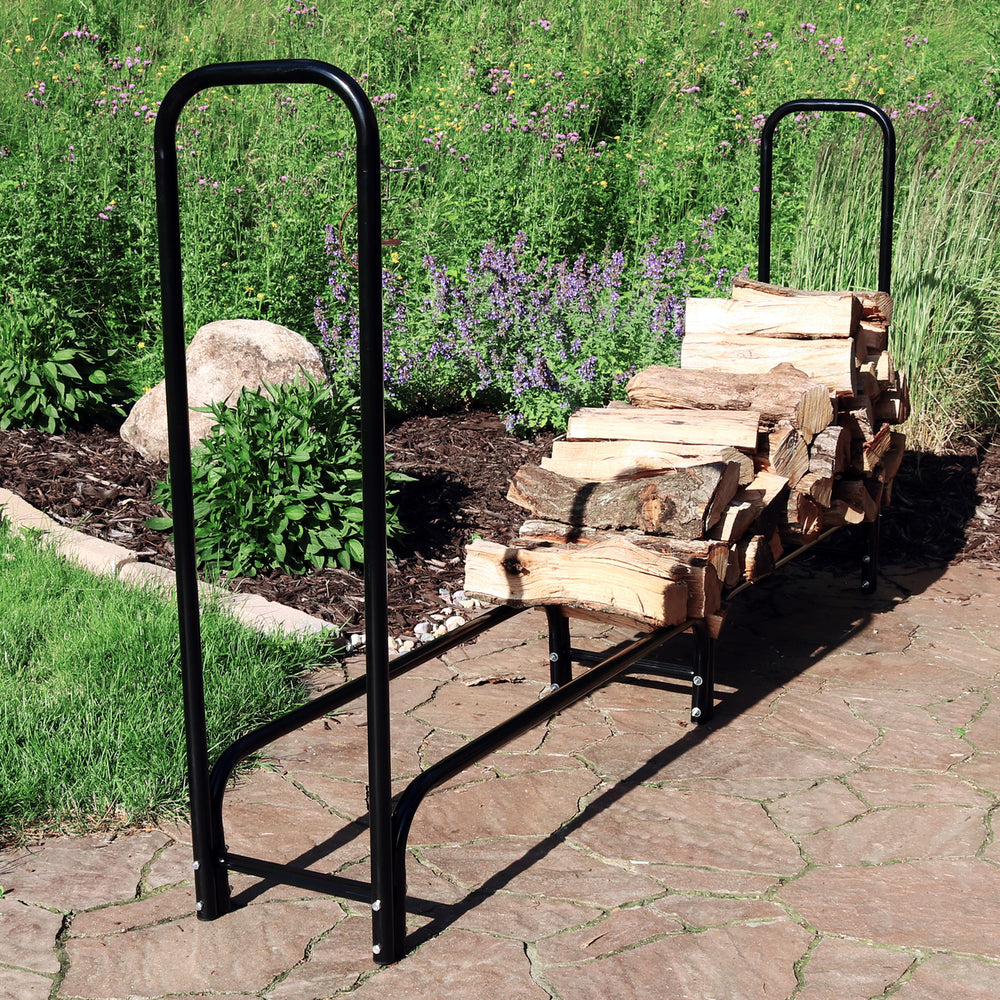 Sunnydaze 8 ft Steel Indoor and Outdoor Firewood Log Rack - Black Image 2