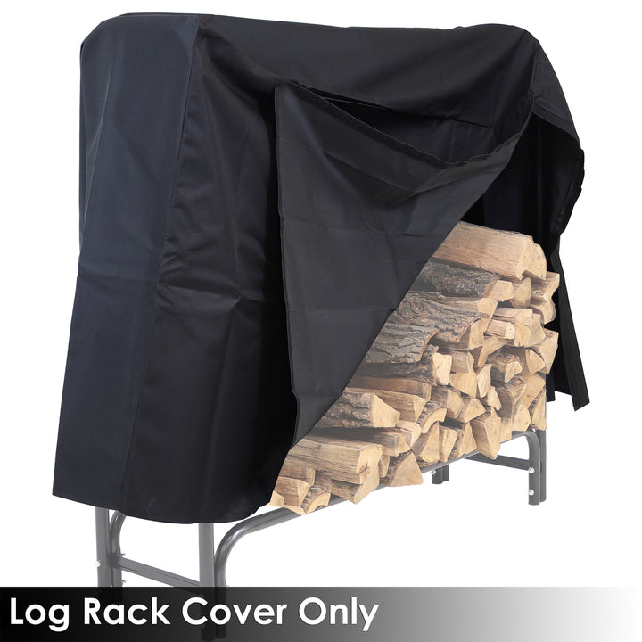 Sunnydaze 4 ft Heavy-Duty Polyester Firewood Log Rack Cover - Black Image 5