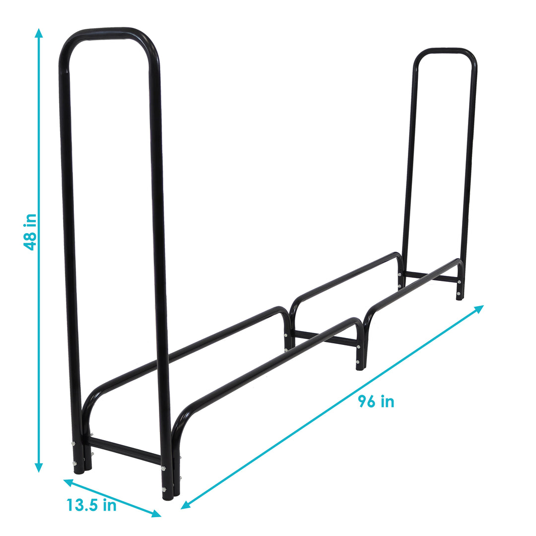 Sunnydaze 8 ft Steel Indoor and Outdoor Firewood Log Rack - Black Image 3