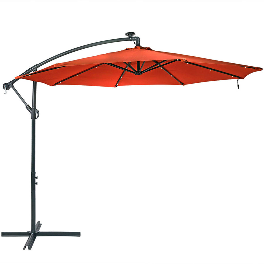 Sunnydaze 10 ft Solar Offset Steel Patio Umbrella with Crank - Burnt Orange Image 1