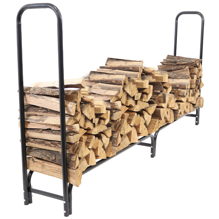 Sunnydaze 8 ft Steel Indoor and Outdoor Firewood Log Rack - Black Image 6