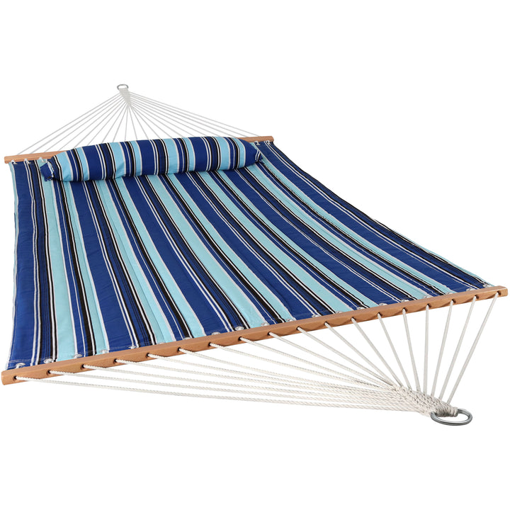 Sunnydaze Large Quilted Fabric Hammock with Spreader Bar and Pillow - Beach Image 1