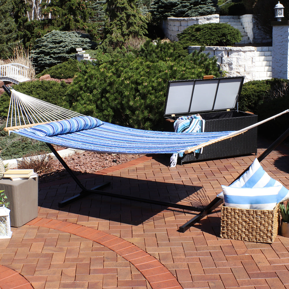 Sunnydaze Large Quilted Fabric Hammock with Spreader Bar and Pillow - Beach Image 2