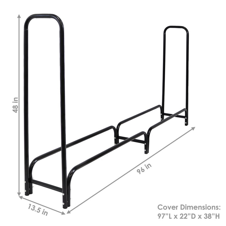 Sunnydaze 8 ft Powder-Coated Steel Firewood Log Rack and Black Cover Image 3