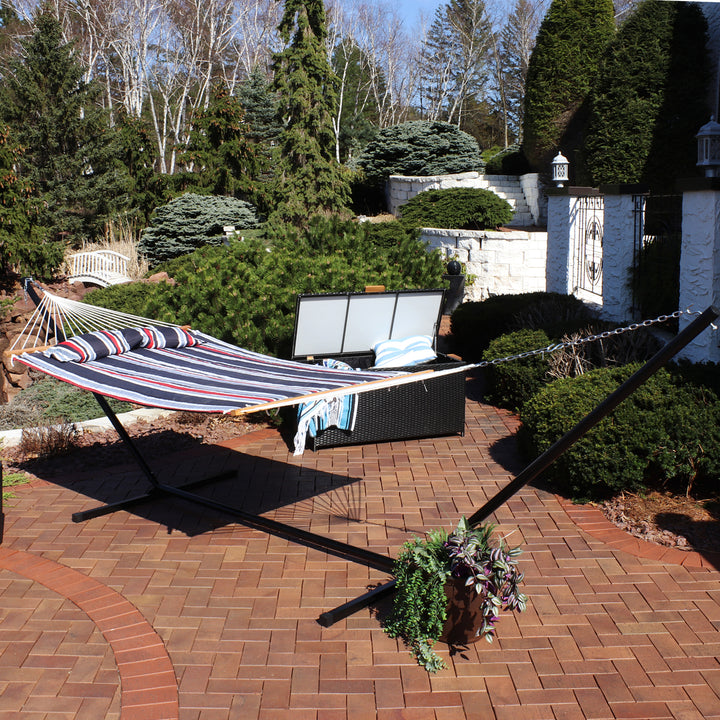 Large Quilted Fabric Hammock with Steel Stand - Nautical Stripe by Sunnydaze Image 2