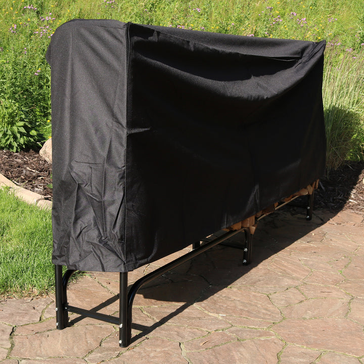 Sunnydaze 8 ft Powder-Coated Steel Firewood Log Rack and Black Cover Image 5