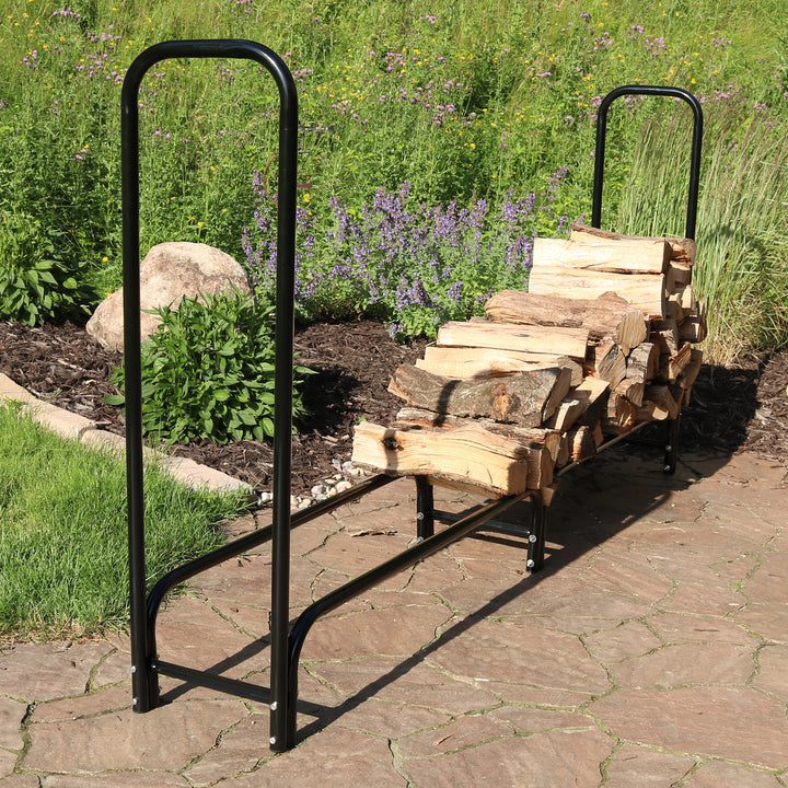 Sunnydaze 8 ft Powder-Coated Steel Firewood Log Rack and Black Cover Image 6