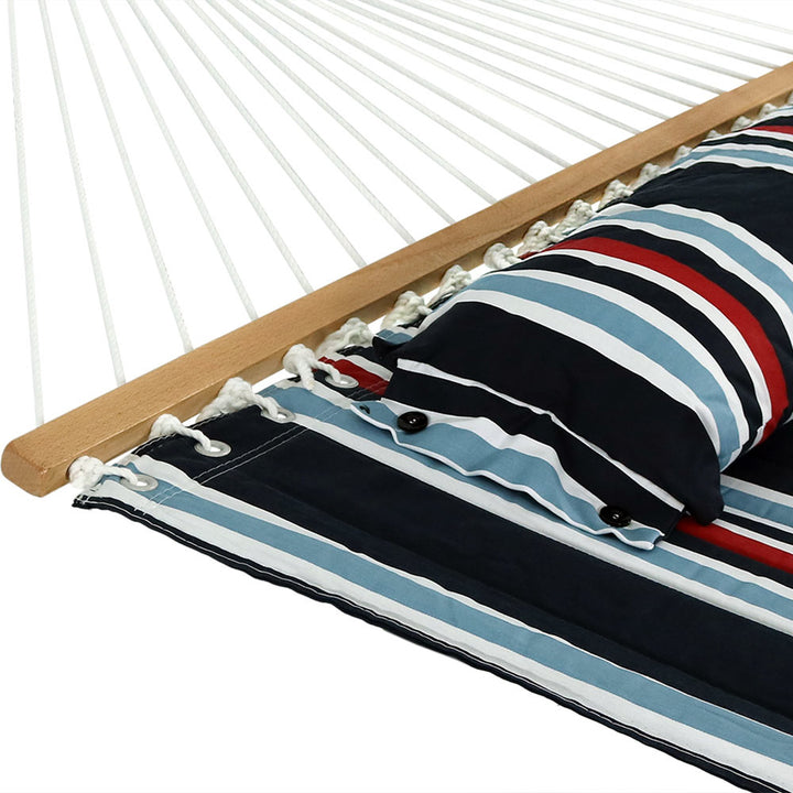 Large Quilted Fabric Hammock with Steel Stand - Nautical Stripe by Sunnydaze Image 5