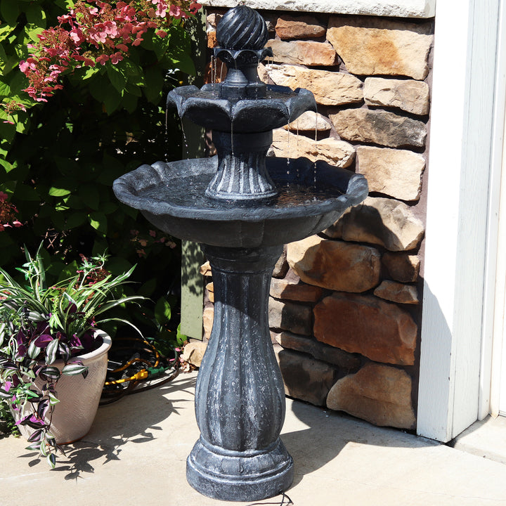 Sunnydaze Arcade Resin Outdoor 2-Tier Solar Fountain with Battery - Black Image 4