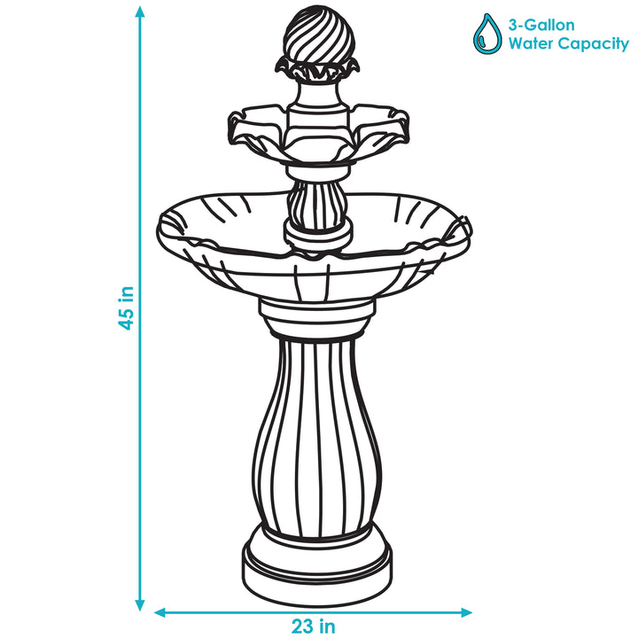 Sunnydaze Arcade Resin Outdoor 2-Tier Solar Fountain with Battery - Black Image 3