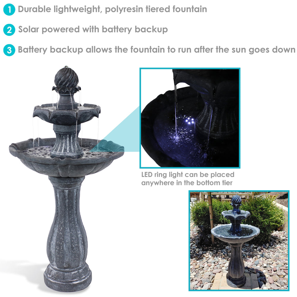 Sunnydaze Arcade Resin Outdoor 2-Tier Solar Fountain with Battery - Black Image 2