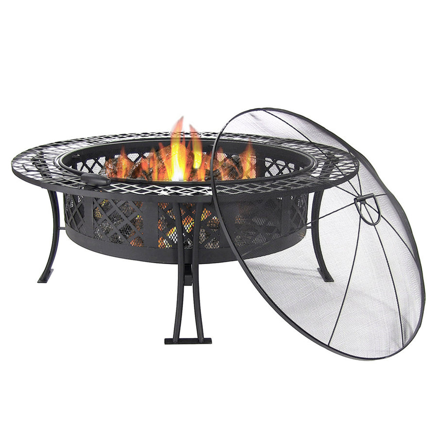 Sunnydaze 40 in Diamond Weave Steel Fire Pit with Spark Screen and Poker Image 1