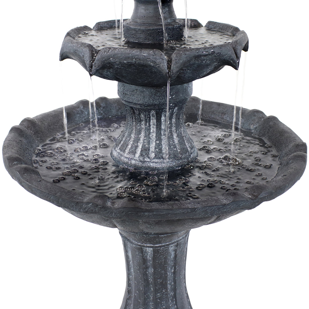 Sunnydaze Arcade Resin Outdoor 2-Tier Solar Fountain with Battery - Black Image 10