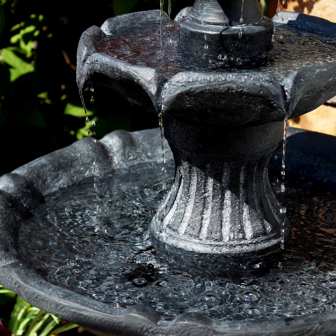 Sunnydaze Arcade Resin Outdoor 2-Tier Solar Fountain with Battery - Black Image 6