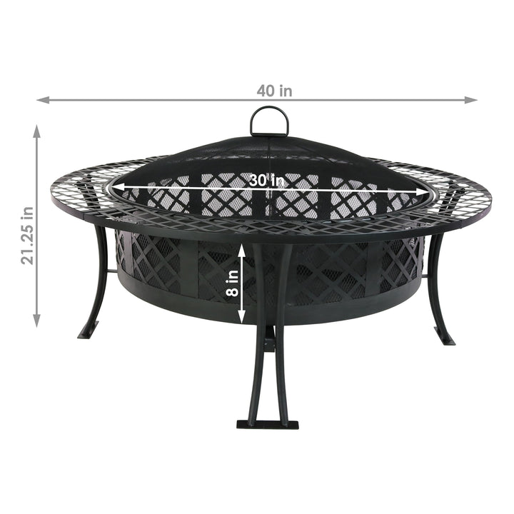 Sunnydaze 40 in Diamond Weave Steel Fire Pit with Spark Screen and Poker Image 3