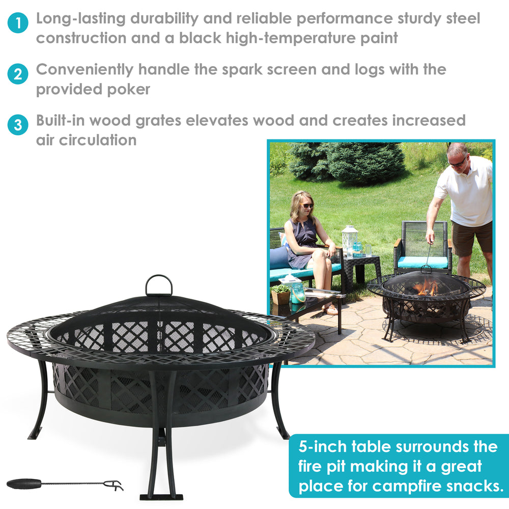 Sunnydaze 40 in Diamond Weave Steel Fire Pit with Spark Screen and Poker Image 2