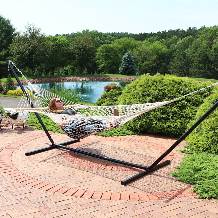 Sunnydaze 2-Person Cotton Rope Hammock with Spreader Bars - Natural Image 9