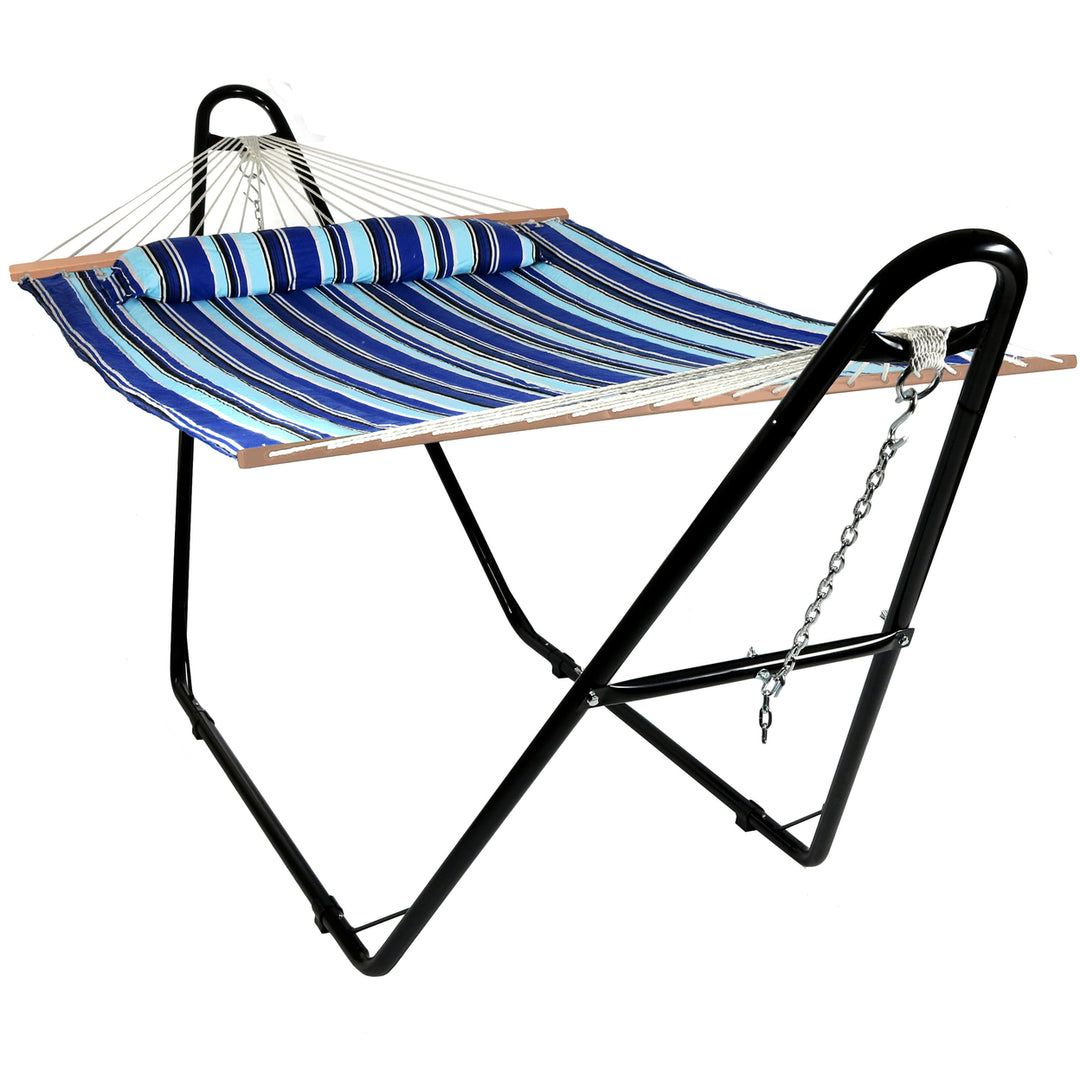 Sunnydaze Large Quilted Hammock with Universal Steel Stand - Catalina Beach Image 1