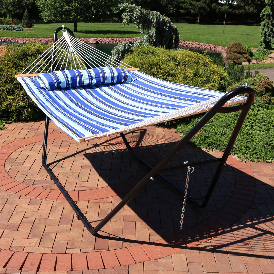 Sunnydaze Large Quilted Hammock with Universal Steel Stand - Catalina Beach Image 4