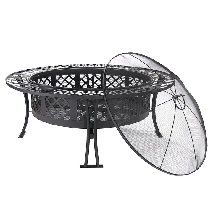 Sunnydaze 40 in Diamond Weave Steel Fire Pit with Spark Screen and Poker Image 10