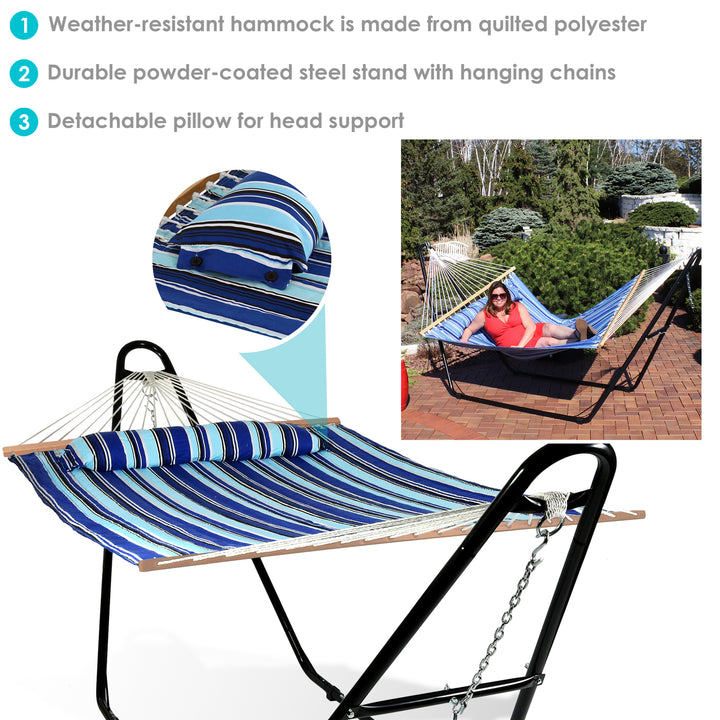 Sunnydaze Large Quilted Hammock with Universal Steel Stand - Catalina Beach Image 2