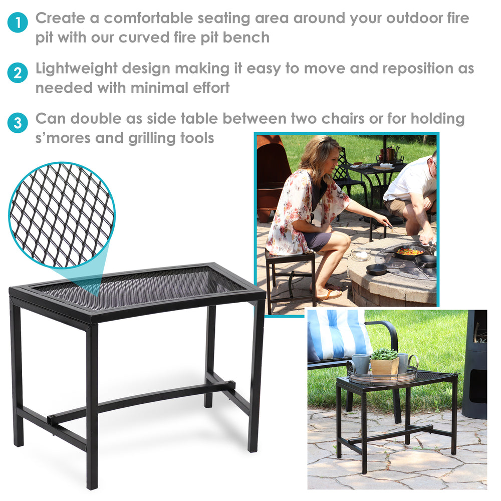 Sunnydaze Mesh Metal Patio Curved Fire Pit Bench - Black - Set of 4 Image 2