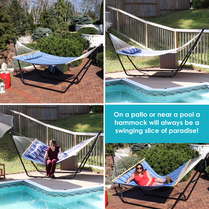 Sunnydaze Large Quilted Hammock with Universal Steel Stand - Catalina Beach Image 11