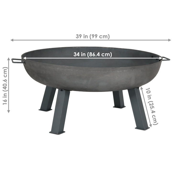 Sunnydaze 34 in Rustic Cast Iron Fire Pit Bowl with Stand - Steel Image 3