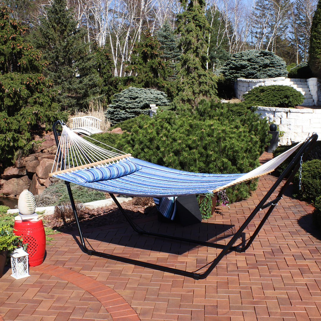 Sunnydaze Large Quilted Hammock with Universal Steel Stand - Catalina Beach Image 5