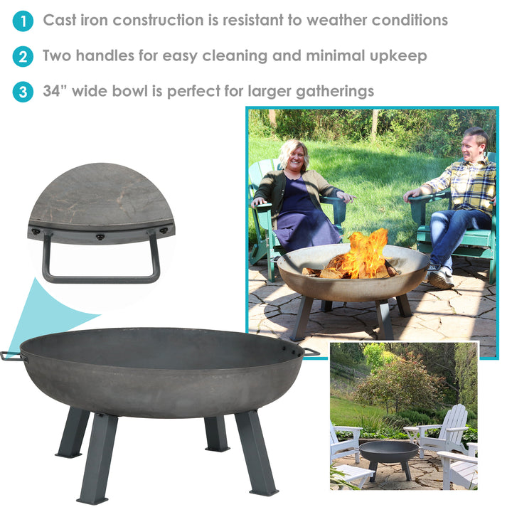 Sunnydaze 34 in Rustic Cast Iron Fire Pit Bowl with Stand - Steel Image 2