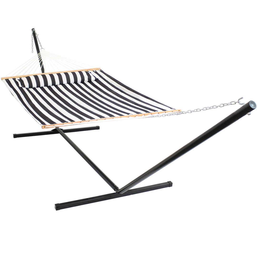 Sunnydaze 2-Person Quilted Fabric Hammock with 15 Stand - Black/White Image 1