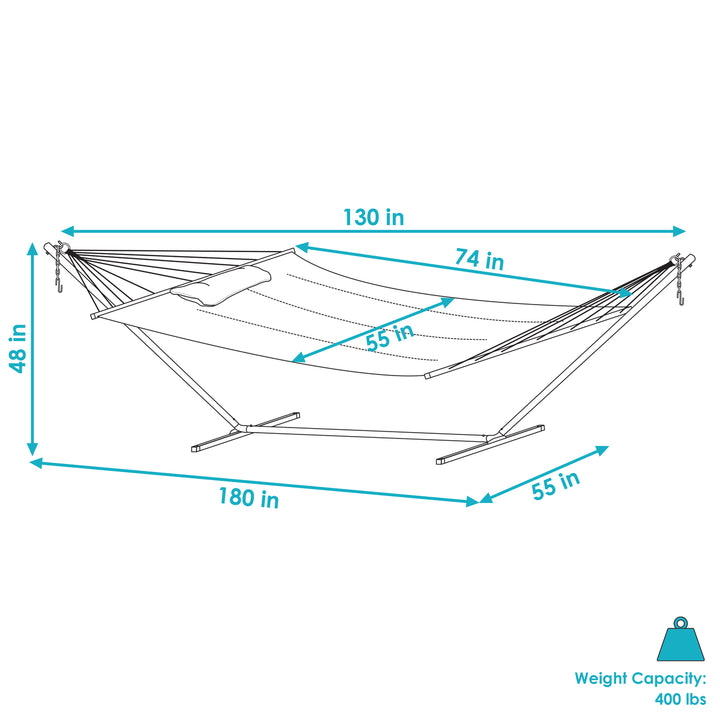 2-Person Quilted Fabric Hammock with Steel Stand - Catalina Beach by Sunnydaze Image 3