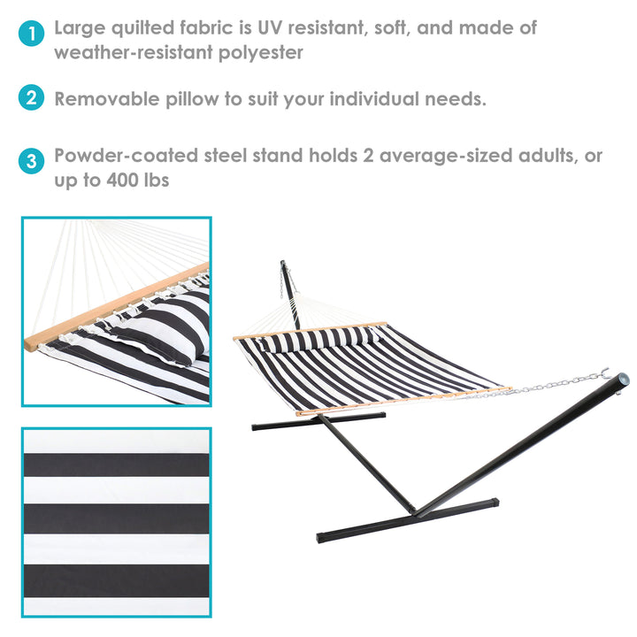 Sunnydaze 2-Person Quilted Fabric Hammock with 15 Stand - Black/White Image 2