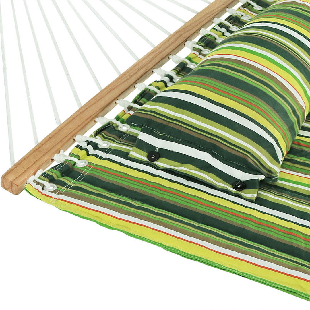 2-Person Quilted Fabric Hammock with Steel Stand - Melon Stripe by Sunnydaze Image 3