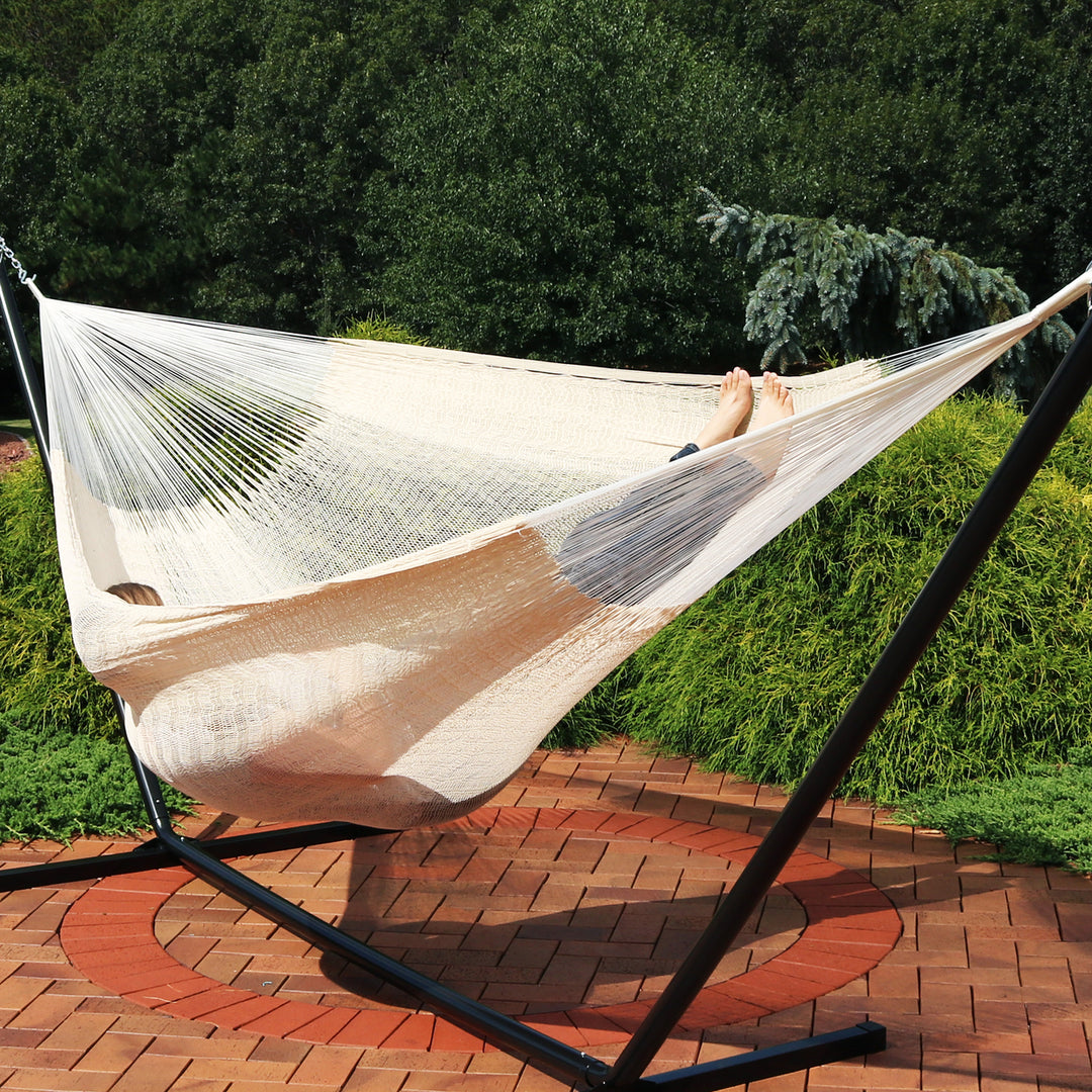 Sunnydaze 2-Person Cotton and Nylon Woven Fabric Hammock - Natural Image 4