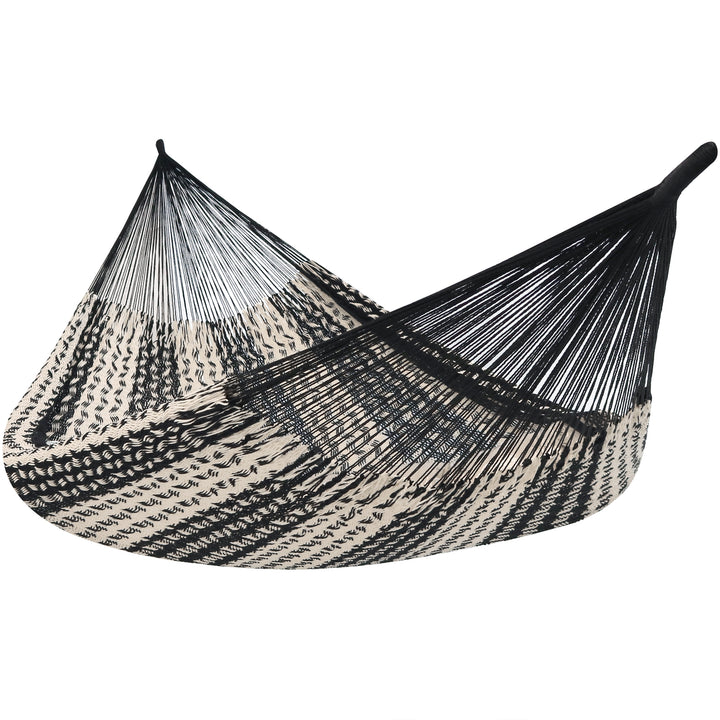 Sunnydaze 2-Person Cotton and Nylon Woven Fabric Hammock - Black and White Image 1