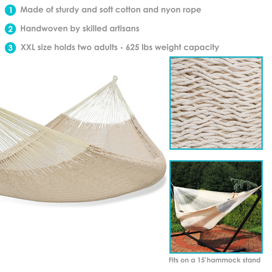 Sunnydaze 2-Person Cotton and Nylon Woven Fabric Hammock - Natural Image 2