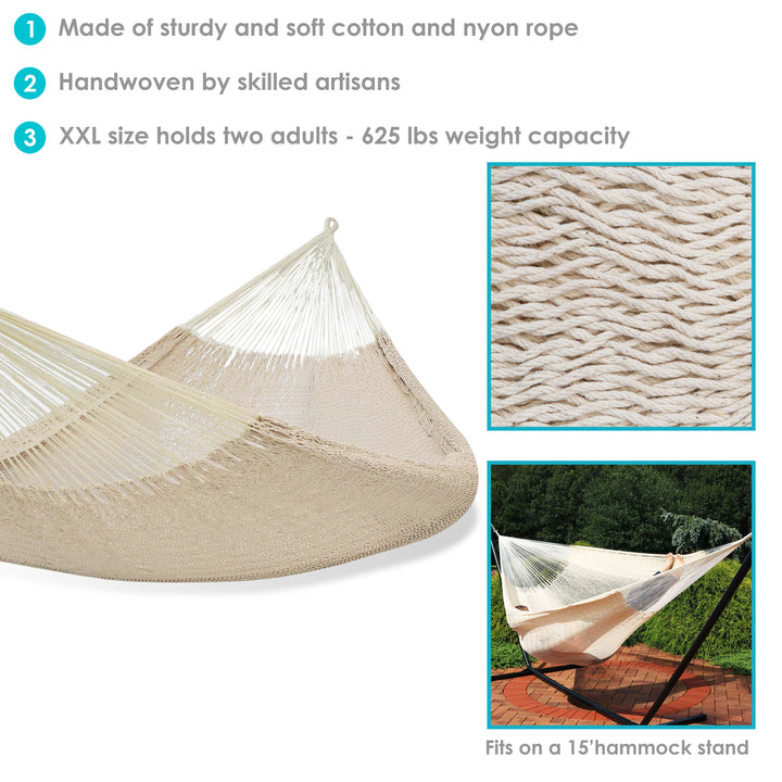 Sunnydaze 2-Person Cotton and Nylon Woven Fabric Hammock - Natural Image 2