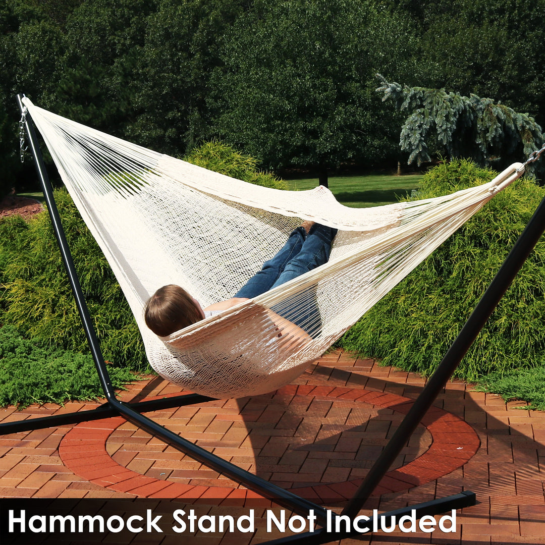 Sunnydaze 2-Person Cotton and Nylon Woven Fabric Hammock - Natural Image 6