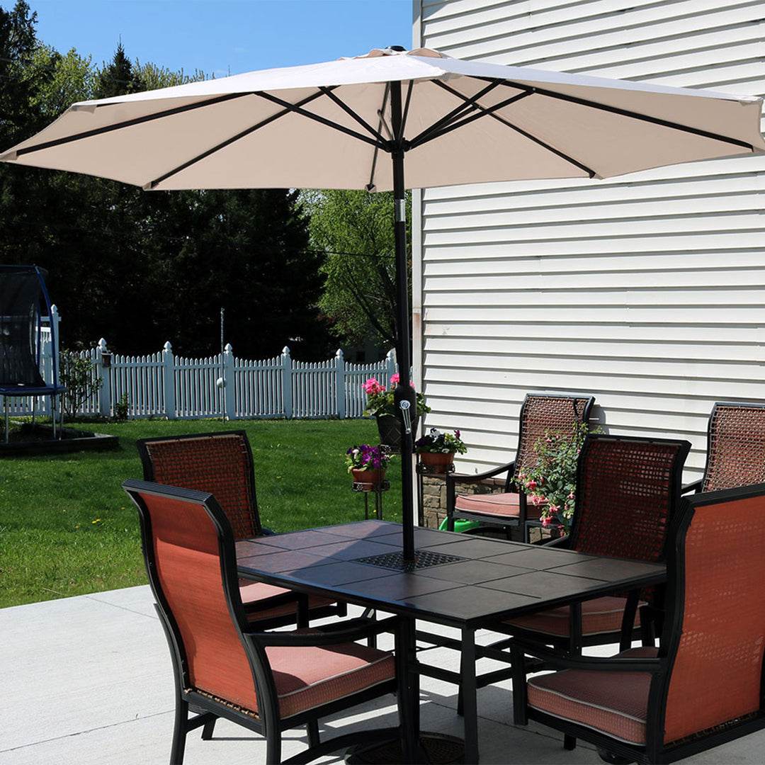 Sunnydaze 9 ft Aluminum Patio Umbrella with Tilt and Crank - Beige Image 2