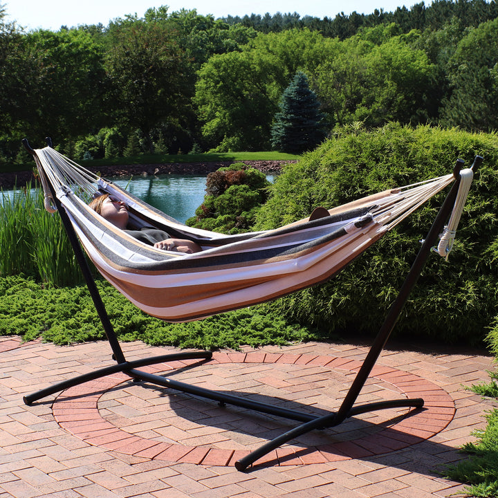 Sunnydaze Large Cotton Hammock with Steel Stand and Carrying Case - Desert Image 8