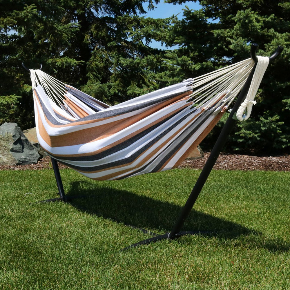 Sunnydaze Large Cotton Hammock with Steel Stand and Carrying Case - Desert Image 2