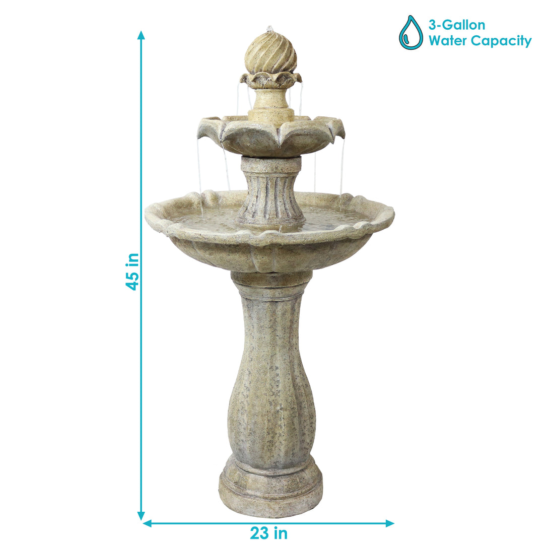 Sunnydaze Arcade Resin Outdoor 2-Tier Solar Fountain with Battery - Earth Image 3