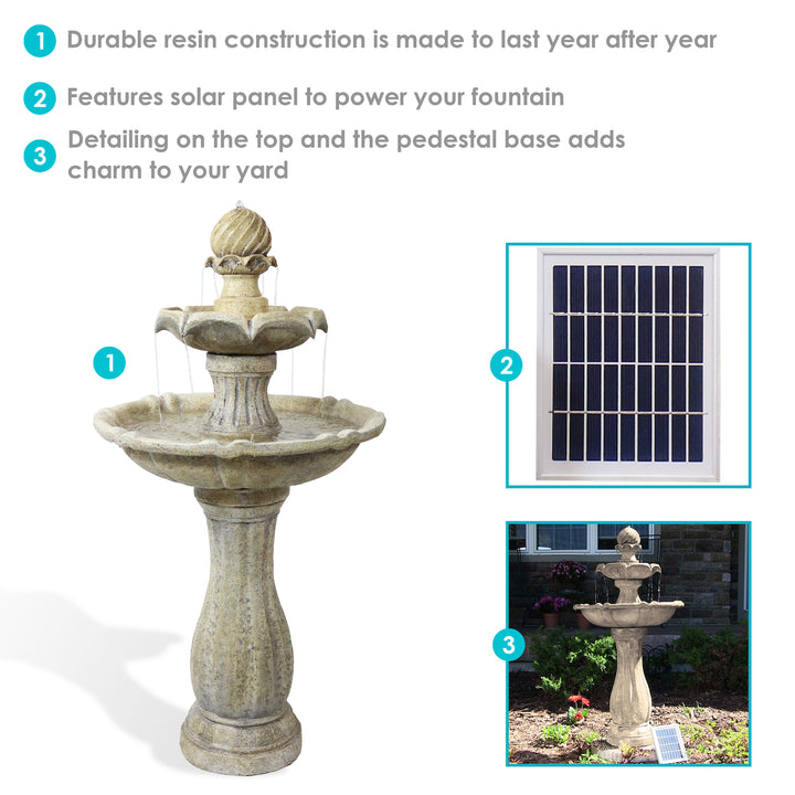 Sunnydaze Arcade Resin Outdoor 2-Tier Solar Fountain with Battery - Earth Image 2