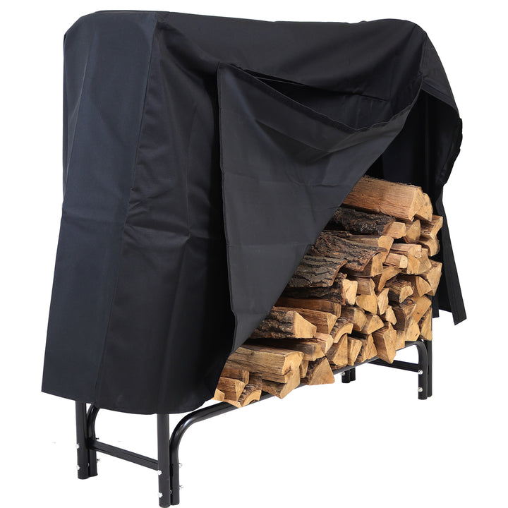 Sunnydaze 4 ft Powder-Coated Steel Firewood Log Rack with Black Cover Image 6