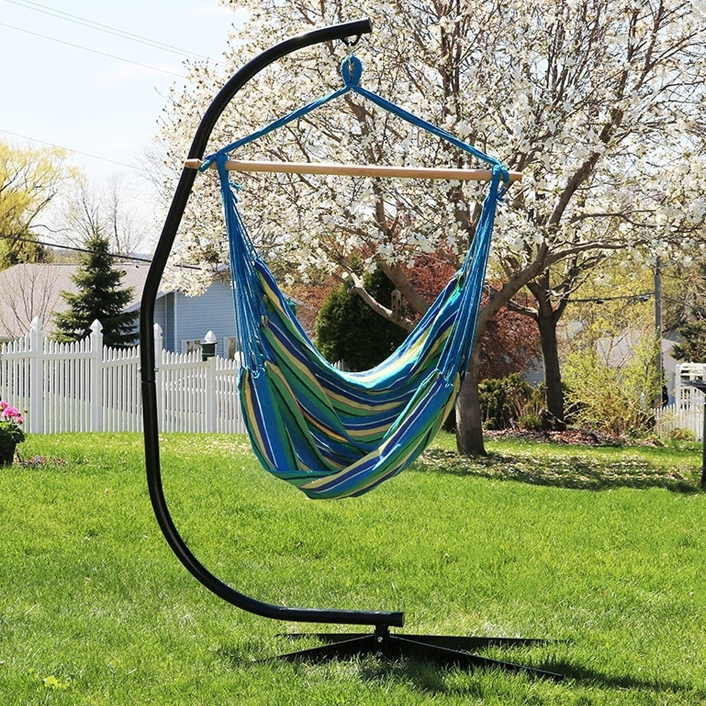 Sunnydaze Extra Large Cotton/Polyester Hammock Chair - Ocean Breeze Image 2