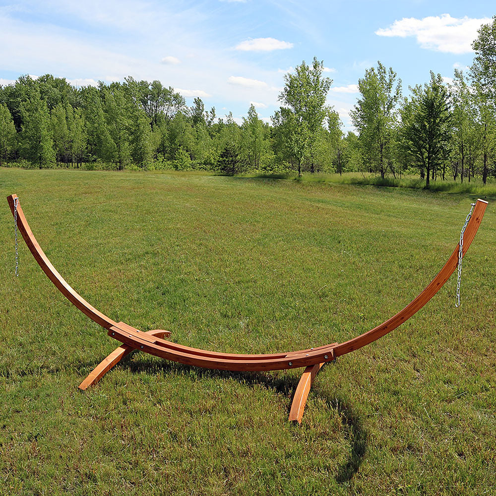 Sunnydaze Curved Wooden Arc Hammock Stand with Hooks and Chains - 12 ft Image 2