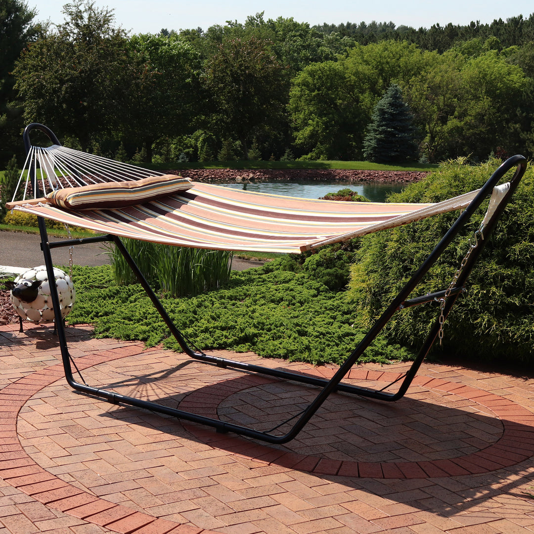 Sunnydaze 2-Person Quilted Hammock with Universal Steel Stand - Sandy Beach Image 4